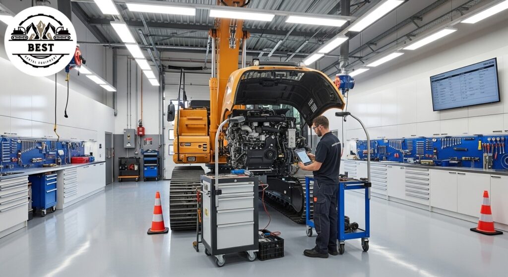 Clean modern maintenance bay with technician