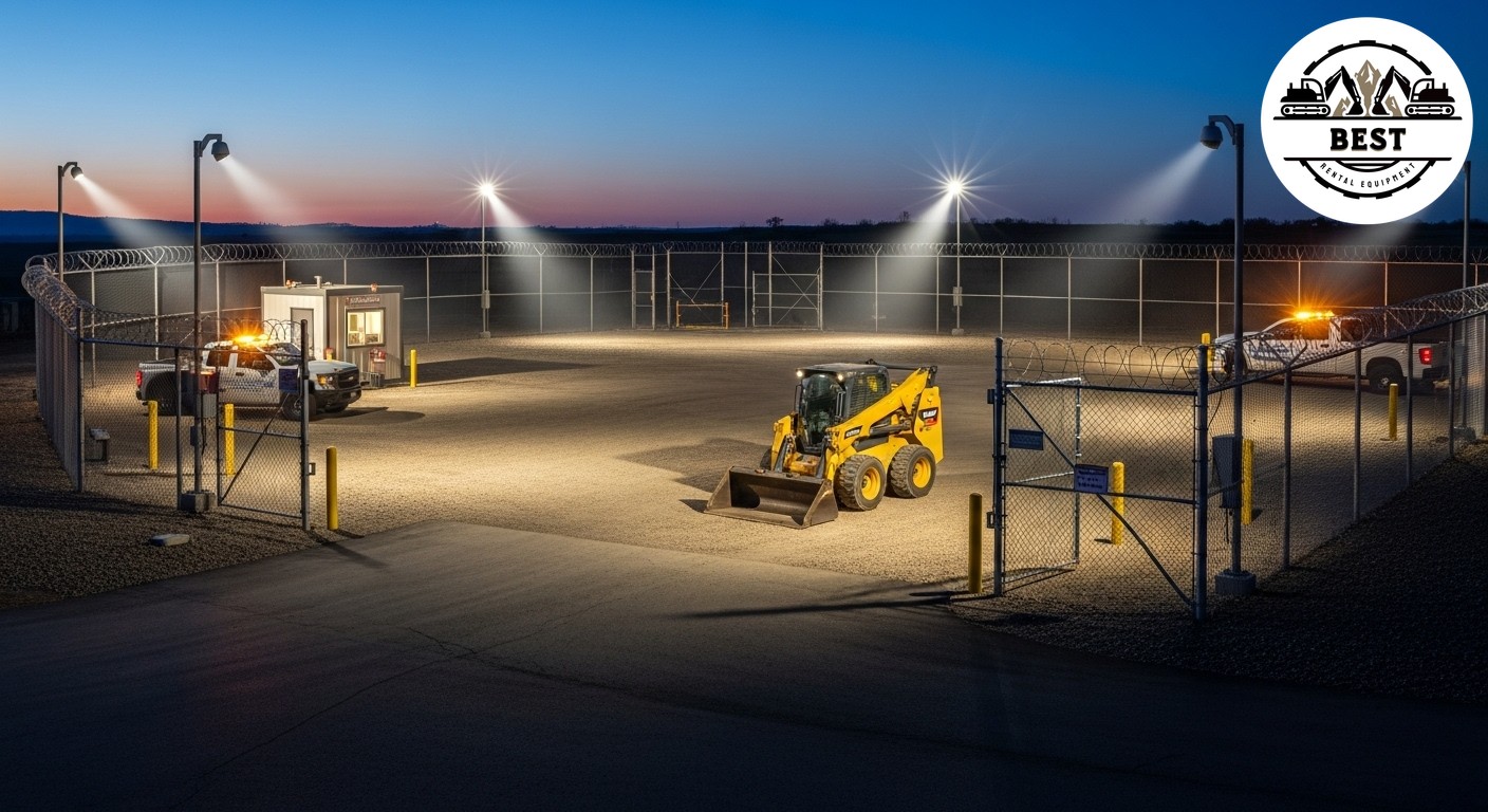 Skid steer parked in secure compound