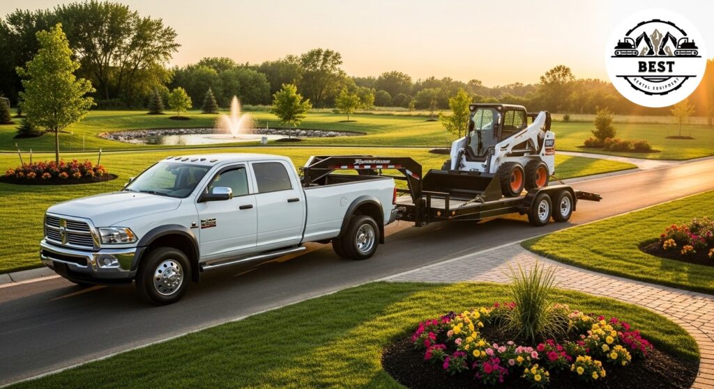 Clean construction equipment being loaded onto transport truck