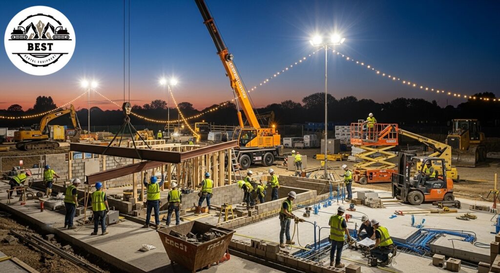Construction site showing multiple trades