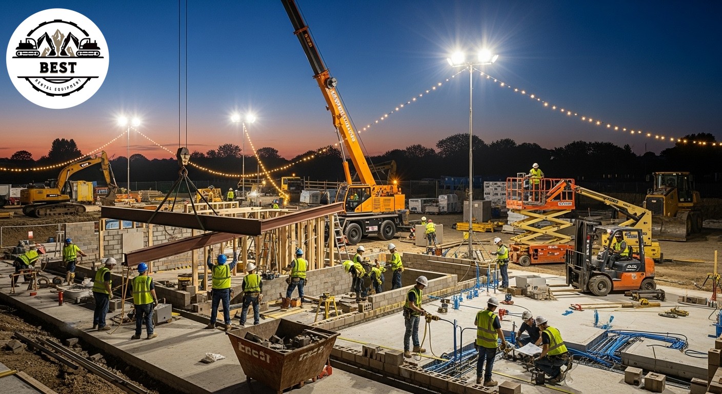Construction site showing multiple trades