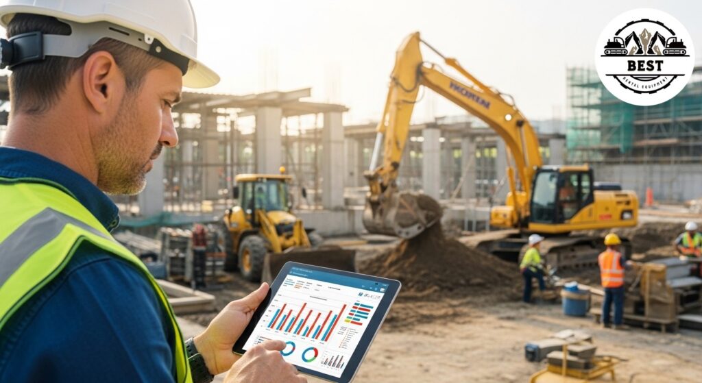 Construction manager reviewing productivity charts