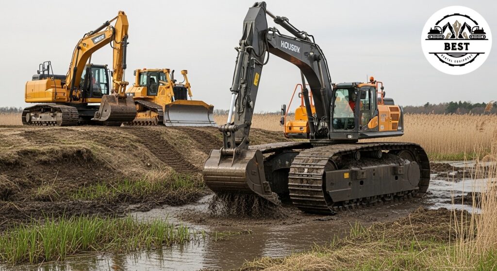 Excavator with specialized wide tracks