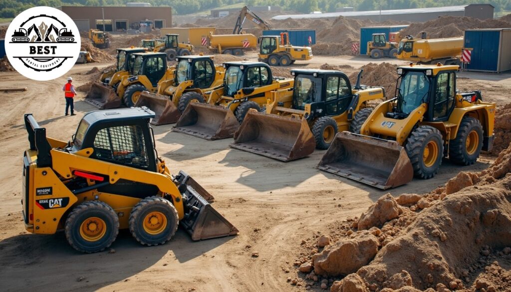 Organized construction equipment yard with color-coded sections