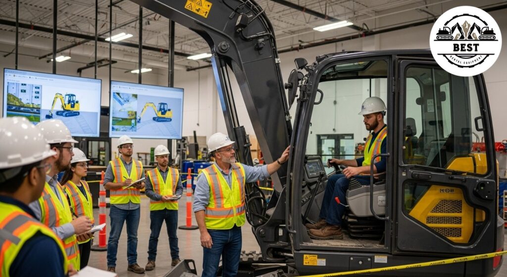 Professional instructor teaching equipment operation