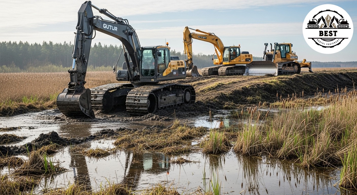 Excavator with specialized wide tracks