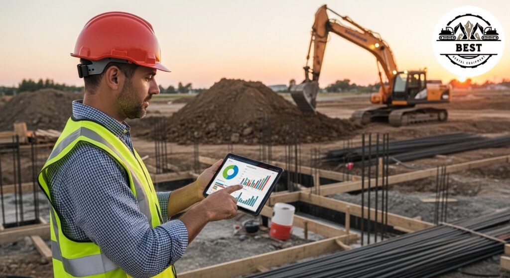 Construction manager reviewing productivity charts