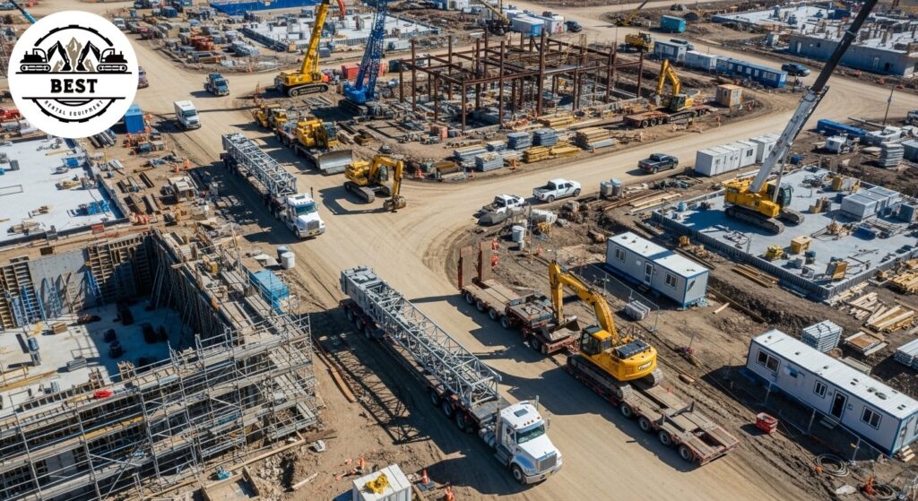 Aerial view of multiple construction sites