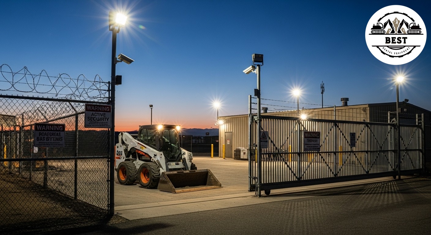 Skid steer parked in secure compound