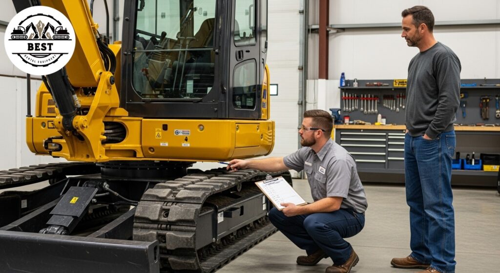 Clean, well-maintained excavator being inspected