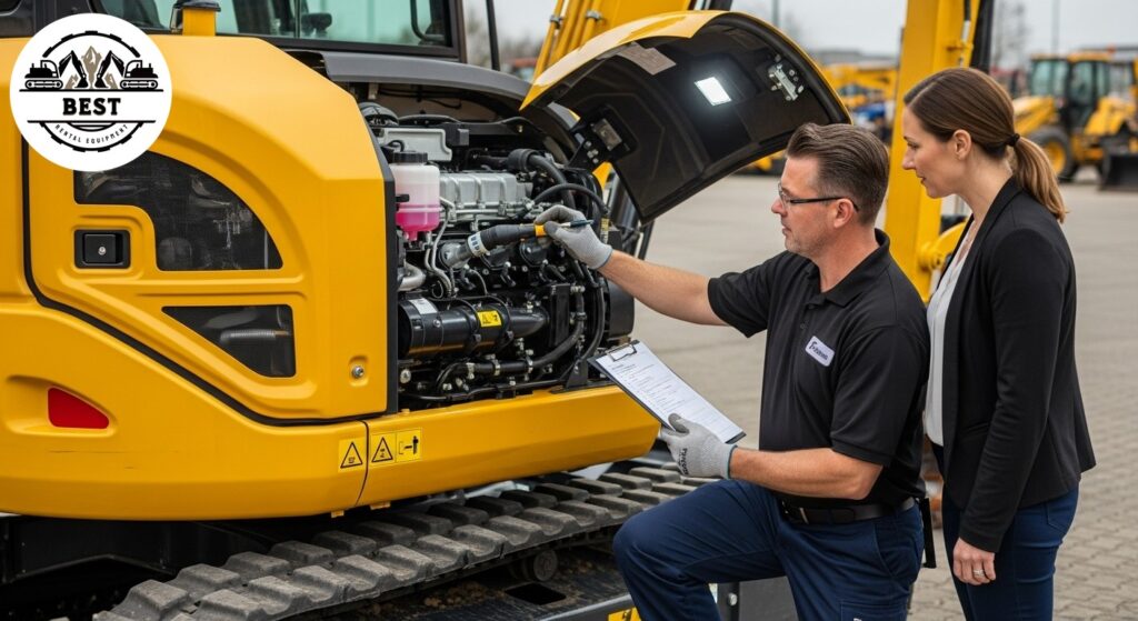 Clean, well-maintained excavator being inspected
