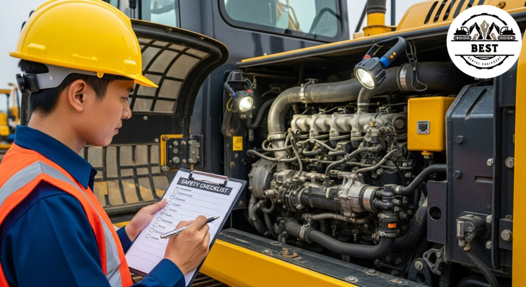Safety inspector with hard hat and clipboard