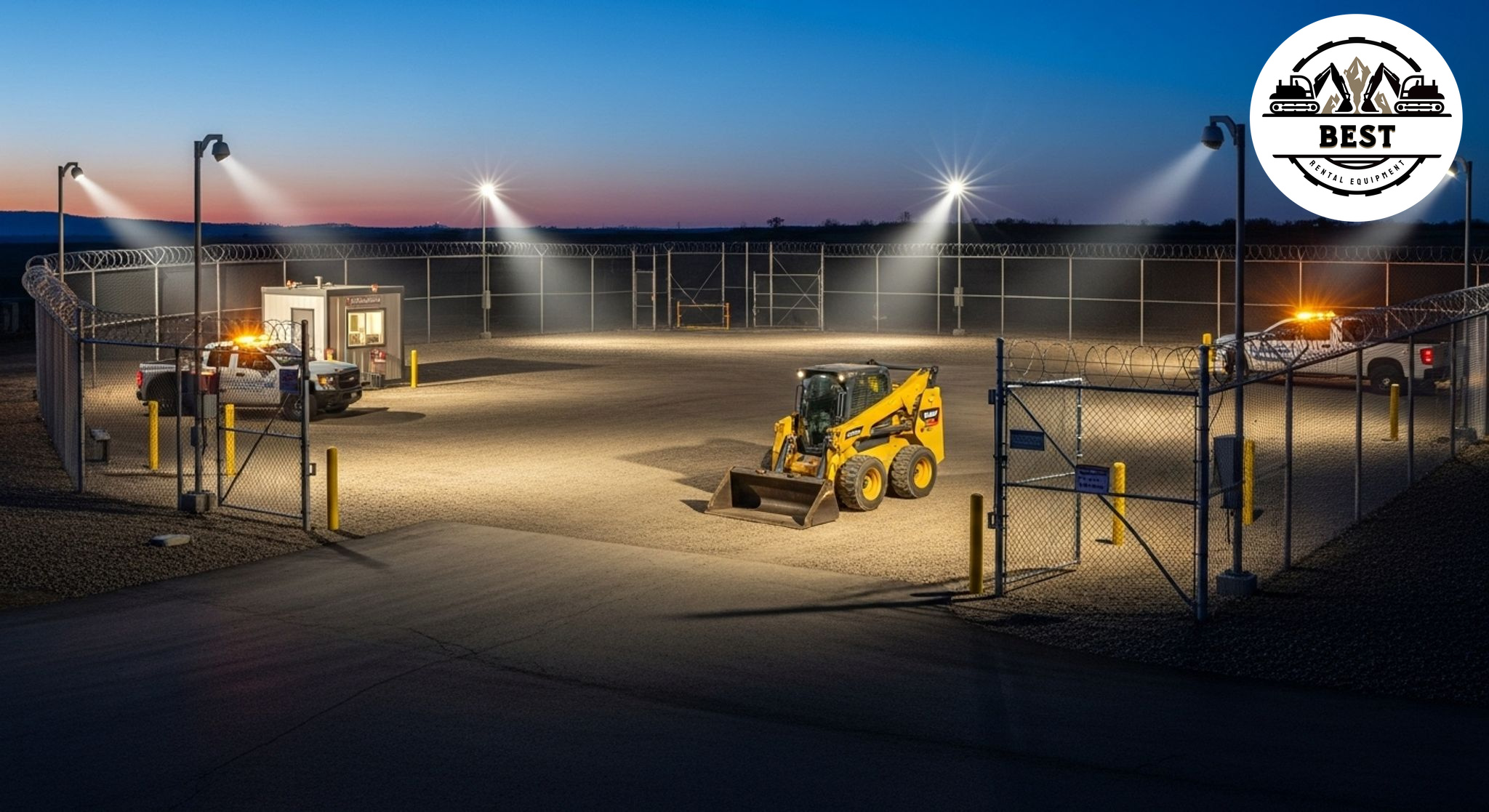 Skid steer parked in secure compound