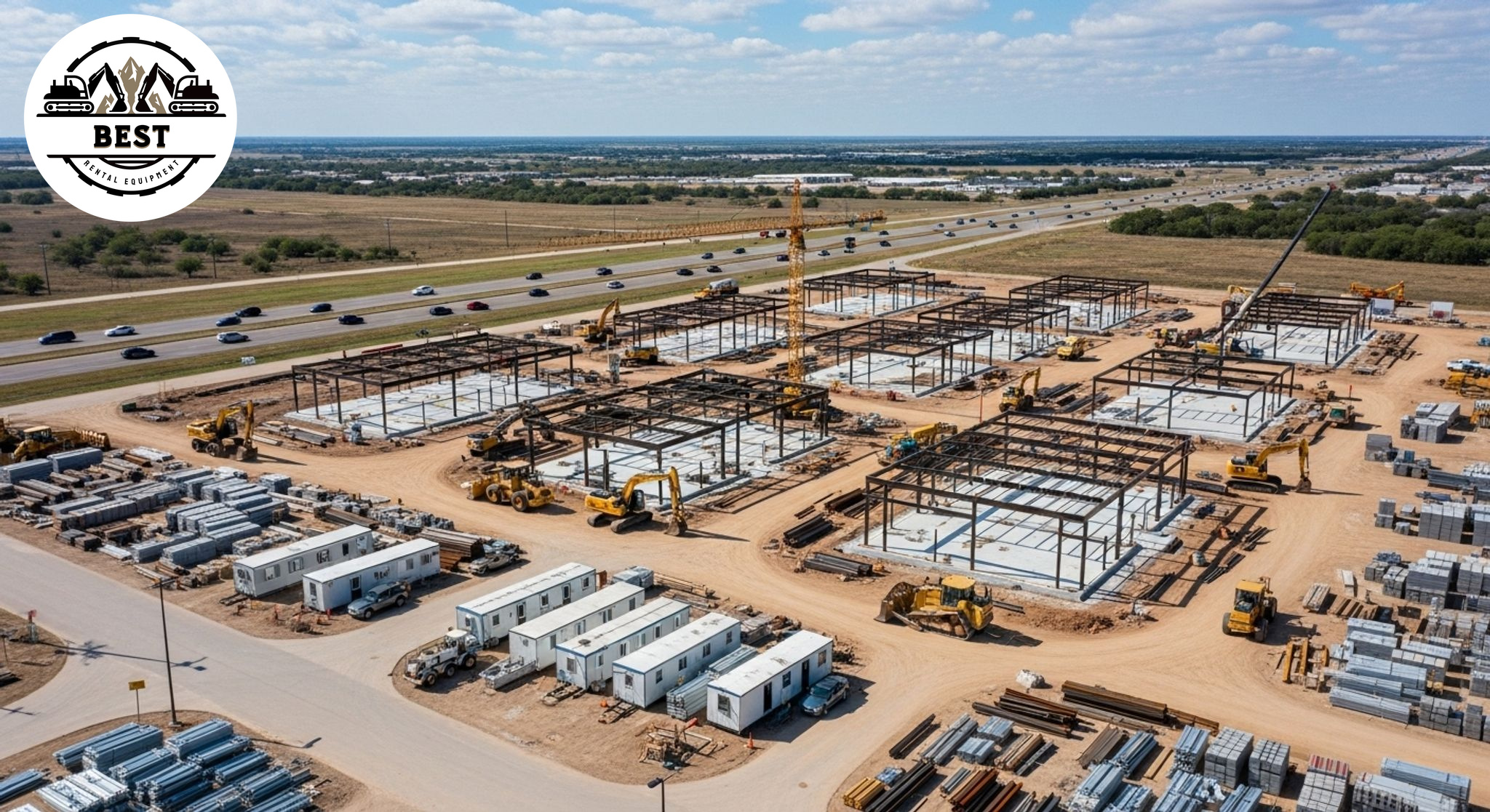 Aerial view of well-organized Texas strip mall