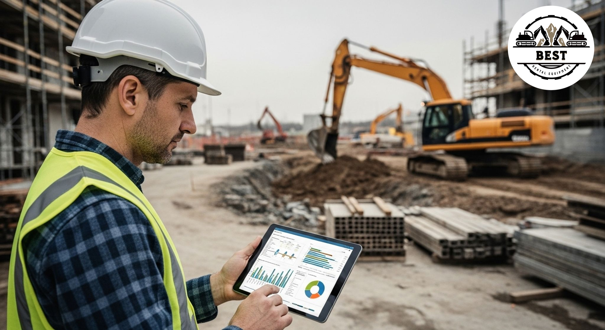 Construction manager reviewing productivity charts