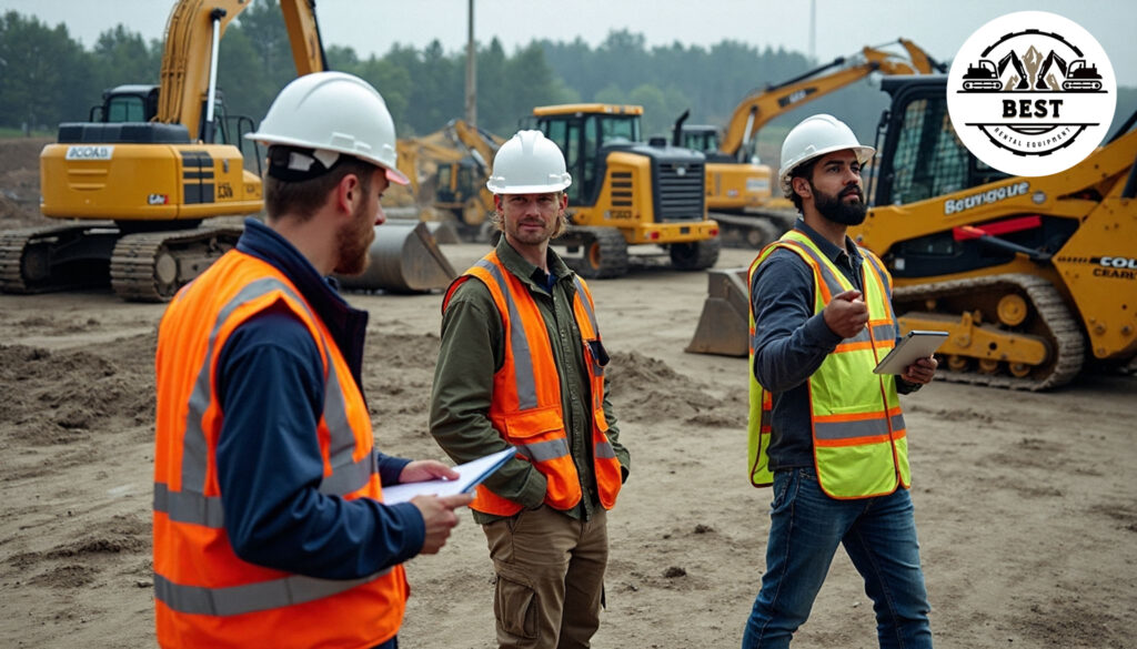 Organized construction equipment yard with color-coded sections