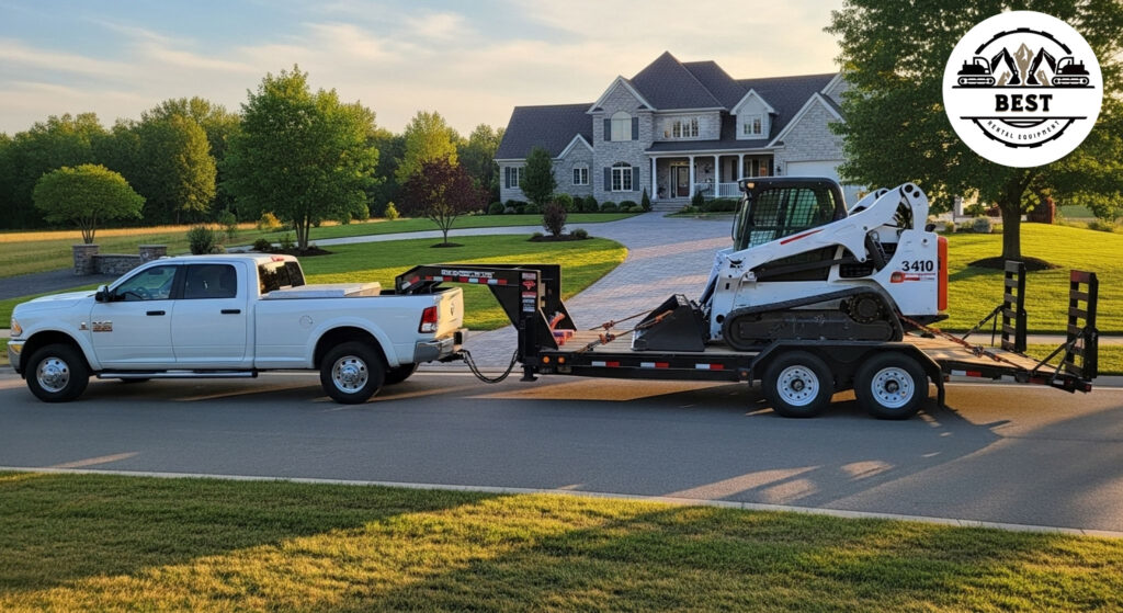 Clean construction equipment being loaded onto transport truck